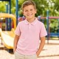 thumbnail image 2 of Lumtrix Boys Solid Uniform Short-Sleeve Polo Shirt | Breathable Short Sleeve Tops Collared Button Down Tees Light pink 130, 2 of 6