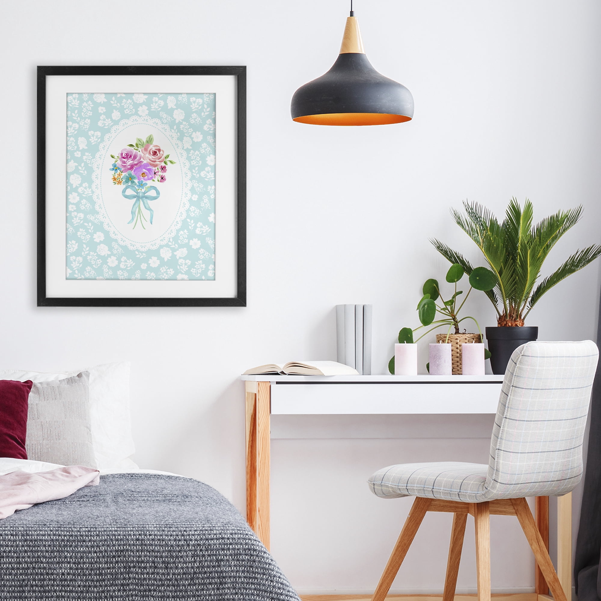 Stupell Industries Aqua Feminine Bouquet Black Framed Print Under Glass, design by Corinne Haig