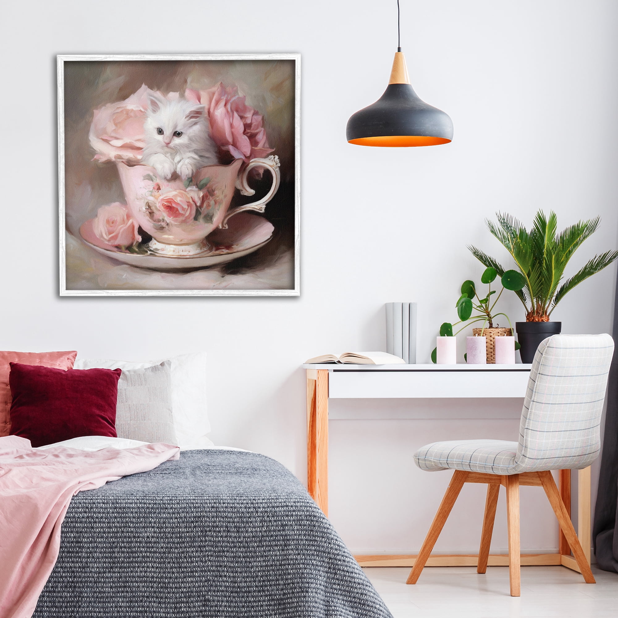 Stupell Industries Little Teacup Kitten White Framed Giclee Art, design by Tina LeCour