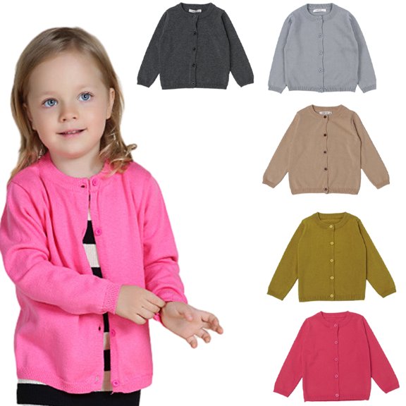 KYAIGUO Toddler Kid Boys Girls Solid Knit Sweater Crewneck Cardigan Sweater Tops Fall Warm Knit Oversized Sweater for 12M-7Y