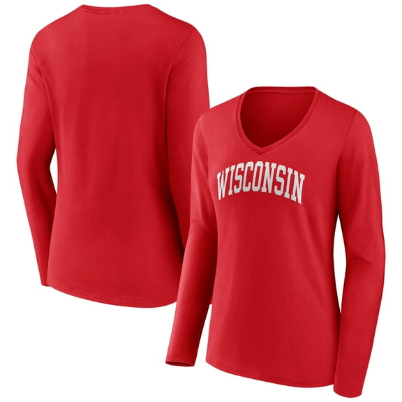 Women's Red Wisconsin Badgers Arch Long Sleeve V-Neck T-Shirt