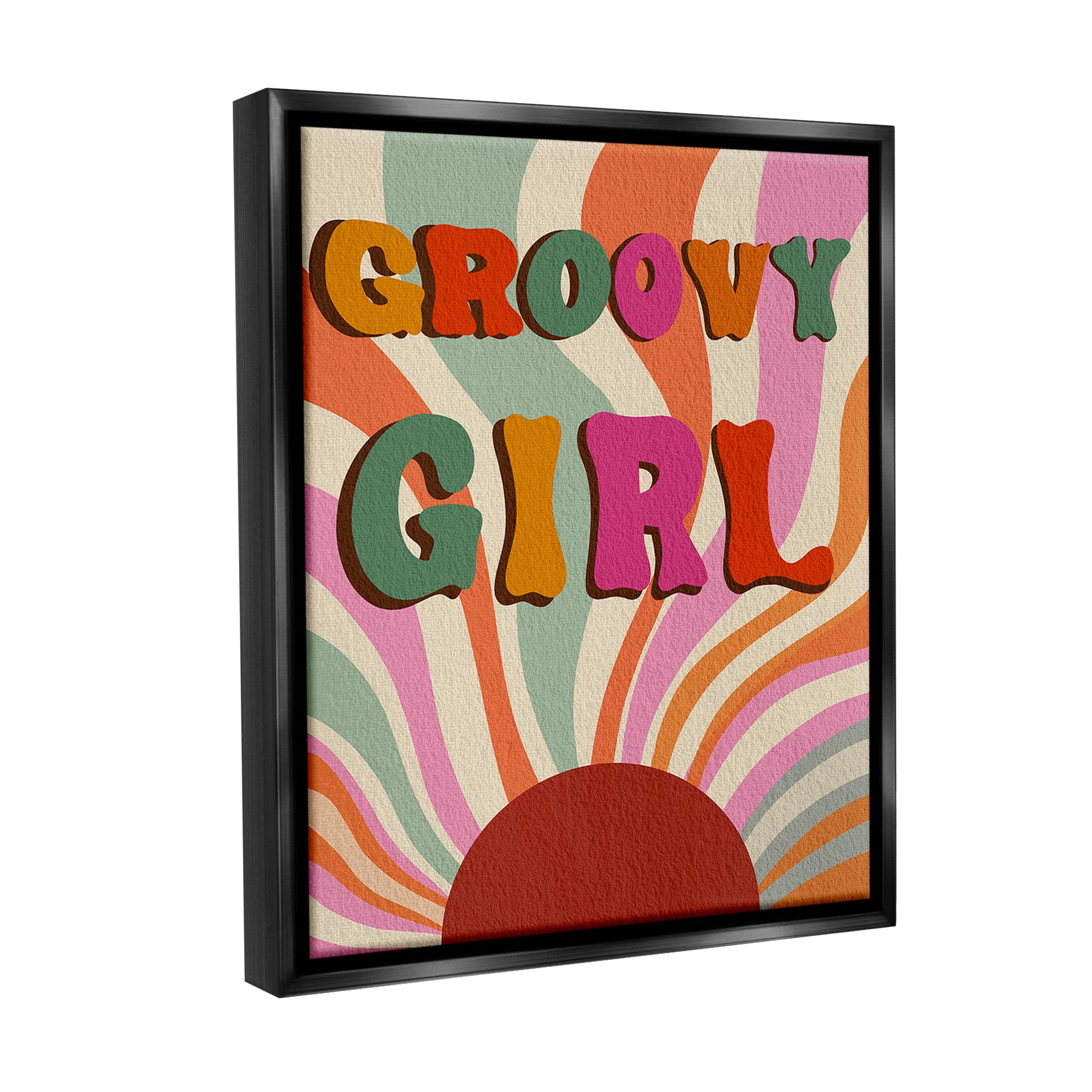 Stupell Industries Groovy Girl Patterned Typography Painting Black Floater Framed Canvas Art Print Wall Art, 25 x 31