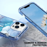 Dteck for iPhone 15 Plus Case, 3 in 1 Heavy Duty Hybrid Hard PC Rugged Marble Pattern Protective Cover for Apple iPhone 15 Plus,01#-Blue