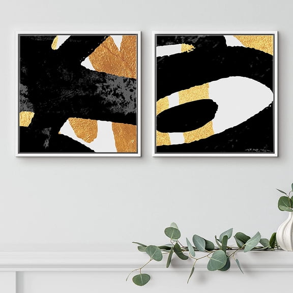 PixonSign Framed Wall Art Print Set Eye-Inspired Gold & Black Lines Abstract Shapes Digital Art Modern Art Chic Colorful Multicolor Ultra for Living Room, Bedroom, Office - 16"x16"x2 White