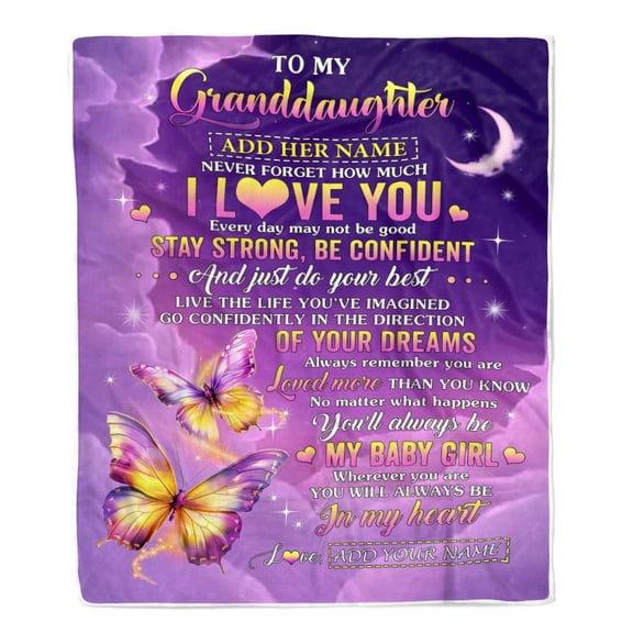 To My Granddaughter From Grandma Nana Blanket Butterfly Never Forget How Much I Love You Granddaughter Birthday Fleece Blanket, 30x40in Fleece Blanket