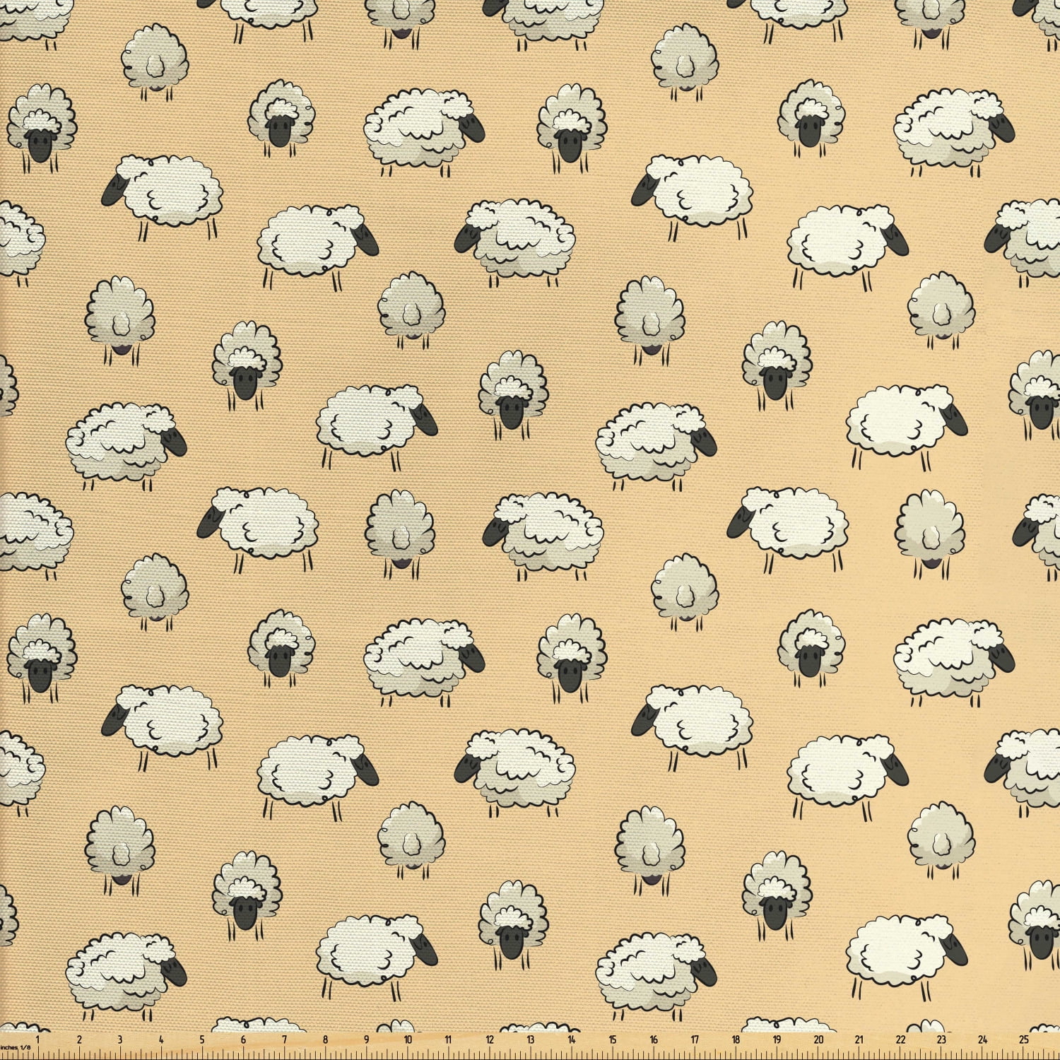 Sheep Fabric by The Yard, Repetitive Nursery Theme Herd Animals Fluffy
