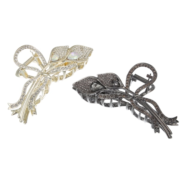 Unique Bargains 2 pinzas de pelo de metal con flores para mujer, lindas pinzas de garra, accesorios para el cabello antideslizantes, tono dorado y negro