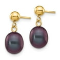 thumbnail image 2 of Real 14kt Yellow Gold 7-8mm Black Rice Freshwater Cultured Pearl Dangle Post Earrings; for Adults and Teens; for Women and Men, 2 of 3
