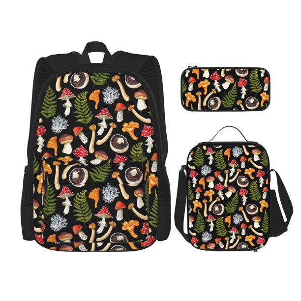 Fotbe Mushrooms Set Escolar 3 en 1 para Niños - Mochila Duradera con Lonchera Aislante y Estuche para Lápices - Mochila Escolar para Niños y Niñas