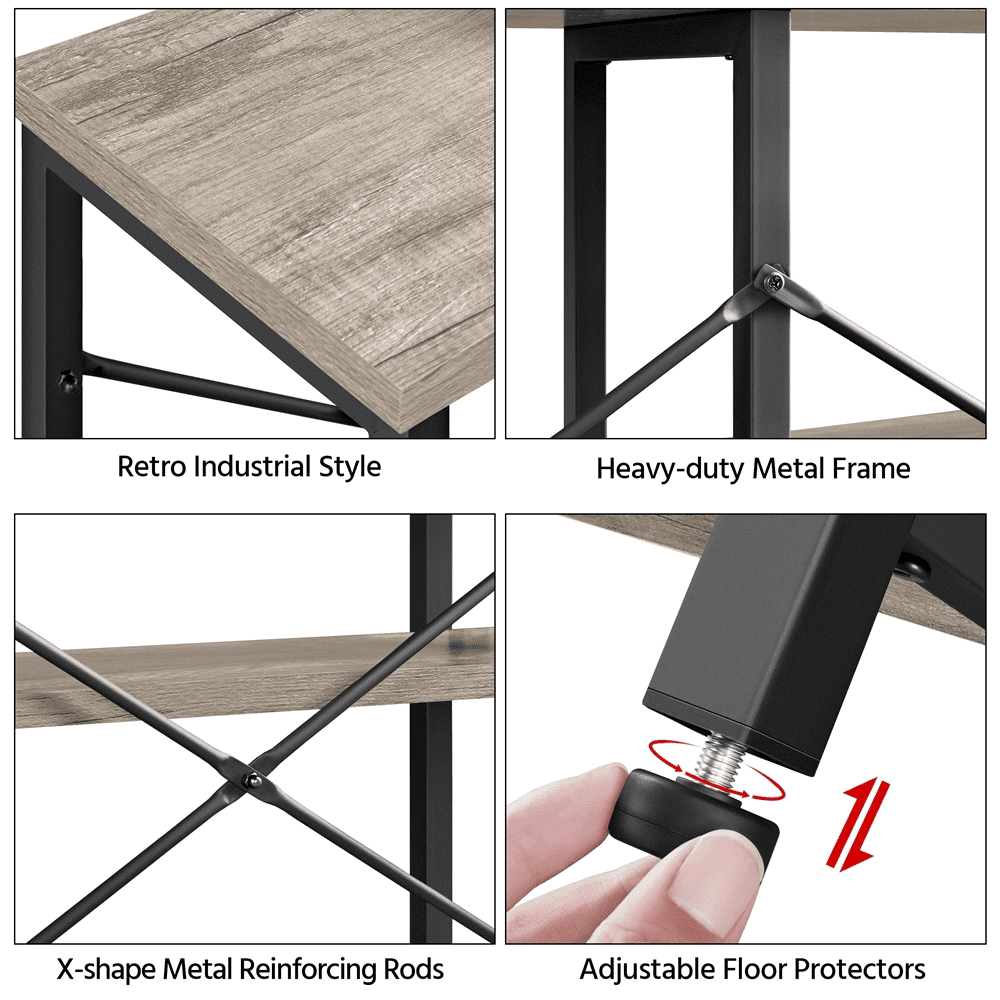 Alden Design 3-Tier Industrial Wooden Console Table with Metal Frame for Living Room, Rustic Gray