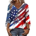 thumbnail image 4 of Women's 250 Anniversary USA Shirt American Flag Print 3/4 Sleeve Tops Vintage V-Neck 4th July Patriotic Loose Blouses Summer Casual Outfits, 4 of 6