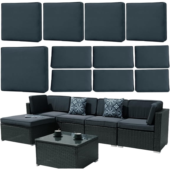11Pieces Patio Cushion Covers Replacement,Waterproof Outdoor Cushions Covers for 6-Seaters Sofa,Slipcovers Set with Zippers,Washable Cover Only(Cyan) (Black Gray, 24.9" L*24.9W*3.15" H)