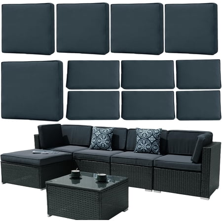 11Pieces Patio Cushion Covers Replacement,Waterproof Outdoor Cushions Covers for 6-Seaters Sofa,Slipcovers Set with Zippers,Washable Cover Only(Cyan) (Black Gray, 24.9" L*24.9W*3.15" H)