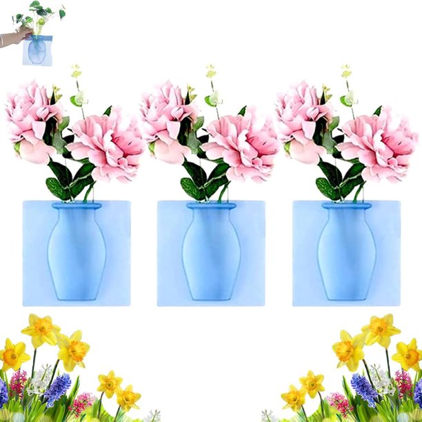 Adhesivo mágico de silicona para florero, florero de silicona reutilizable y extraíble, adhesivo autoadhesivo para montaje en pared para decoración del hogar y la oficina, regalo ideal (3 piezas-B)