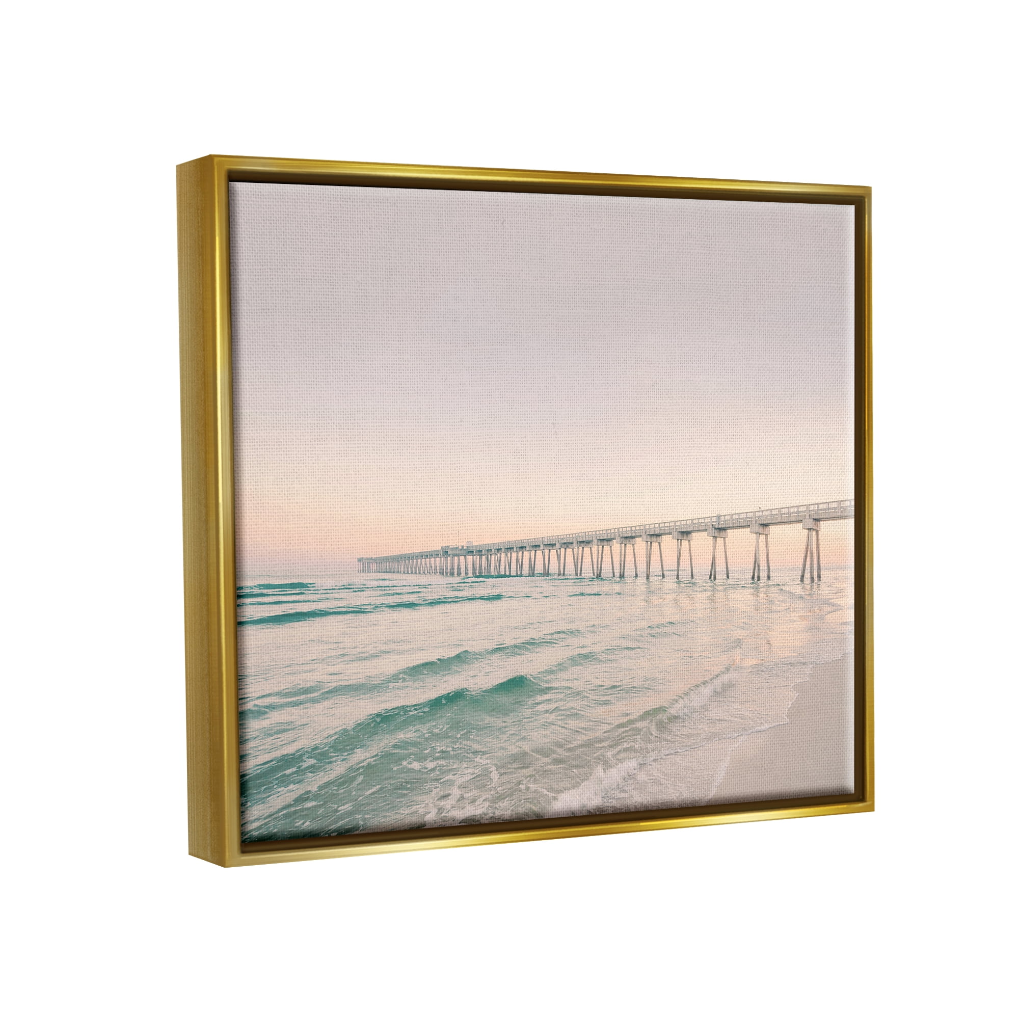 Stupell Industries Beach Pier Bridge Landscape Nature Photography Gold Floater Framed Art Print Wall Art, 21 x 17