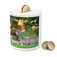 thumbnail image 3 of Zoo Piggy Bank, Animals in the Jungle Funny Expressions Exotic Comic Cheer Natural Habitat Illustration, Ceramic Coin Bank Money Box for Cash Saving, 3.6" X 3.2", Multicolor, by Ambesonne, 3 of 4
