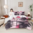 thumbnail image 4 of Homewish Japan Ink Painting Bedding Comforter Set,Japanese Natural Scenery Twin Comforter Sets,Pink Flower Waterfall Bedding Set For Adults,Ultra Soft Home Decor Reversible,2 Pieces, 4 of 8
