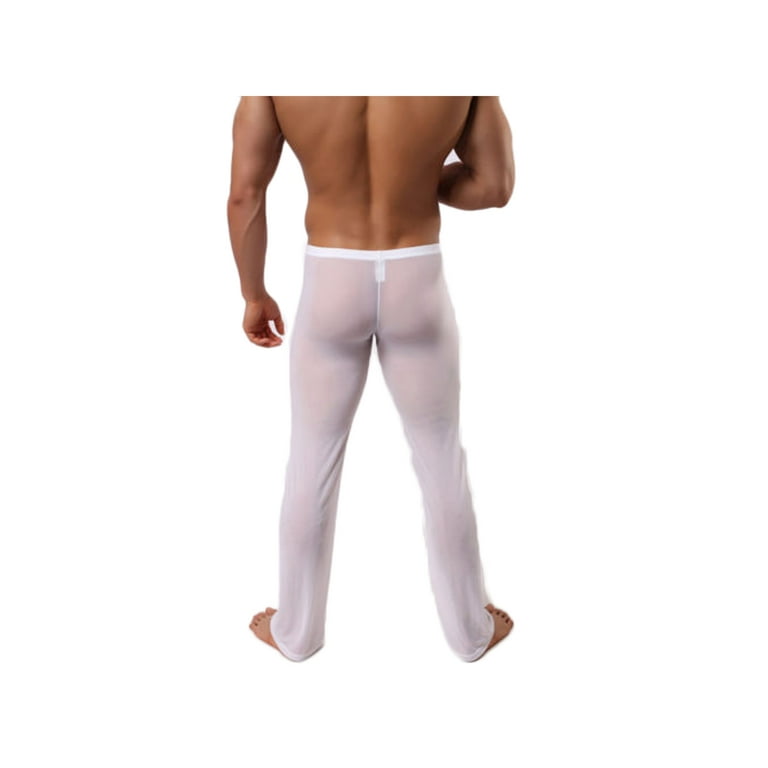 Gupgi Men See-through Long Pants Mesh Sheer Pants Perspective Loose Trousers  