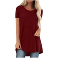 thumbnail image 2 of Womens Short Sleeve Tops Women's Spring and Summer Solid Color Rag Shoulder Long T Shirt Round Neck Loose Short Sleeved Pullover Top for Tops for Women, 2 of 5