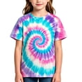 thumbnail image 3 of Girls’ Rainbow Tie Dye T-Shirt, Short Sleeve Crewneck Graphic Tee, Colorful Casual Summer Top for Kids, 3 of 6