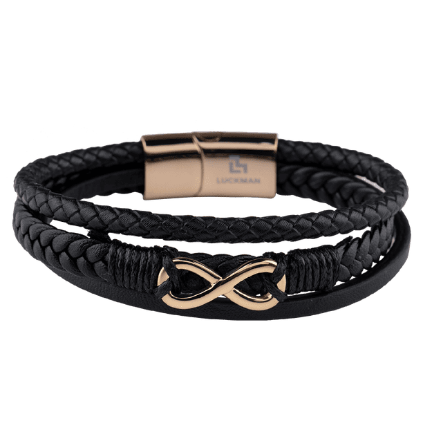 Pulsera Hombre de Infinito LUCKMAN, Piel Vegana y Acero Inoxidable, Modelo Felix dorado UNITALLA