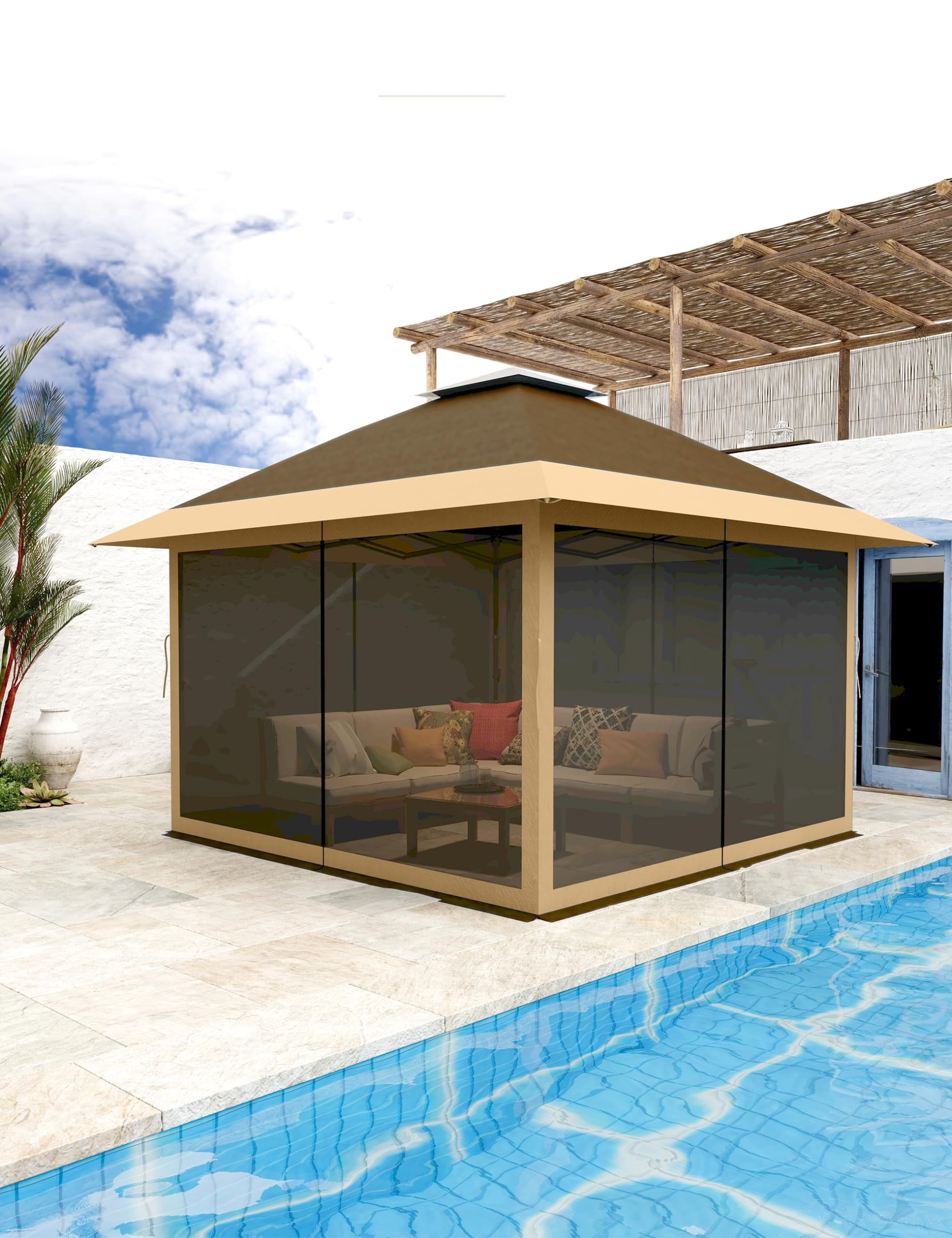 Riedhoff 12'x12' Pop up Gazebo,Outdoor Canopy Shelter with 4 Stanbags for Garden,Khaki