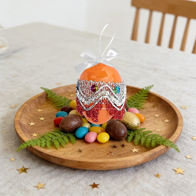 Colgante de huevo de Pascua con lazo | Huevo decorativo colgante de plástico | Adorno navideño para interiores, ideal para rellenar cestas de Pascua | Decoración para fiestas
