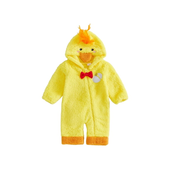 RUINIXCW Baby Unisex Yellow Plush Chick Cosplsy ece Cute Beak Hood Fuzzy Jumpsuit for Easter Halloween Newborn Photo Props