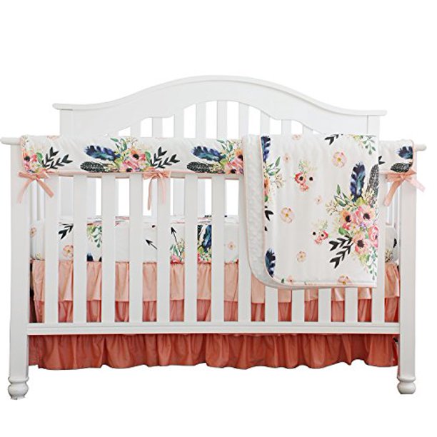 Boho C Feather Fl Ruffle Baby Minky Blanket Peach Nursery Crib Skirt Set Girl Bedding 4pc Com - Boho Baby Crib Bedding Boho C Feather Fl Ruffle Baby Minky Blanket Peach Nursery Crib Skirt Set Girl Bedding 4pc Com - Boho Baby Crib Bedding