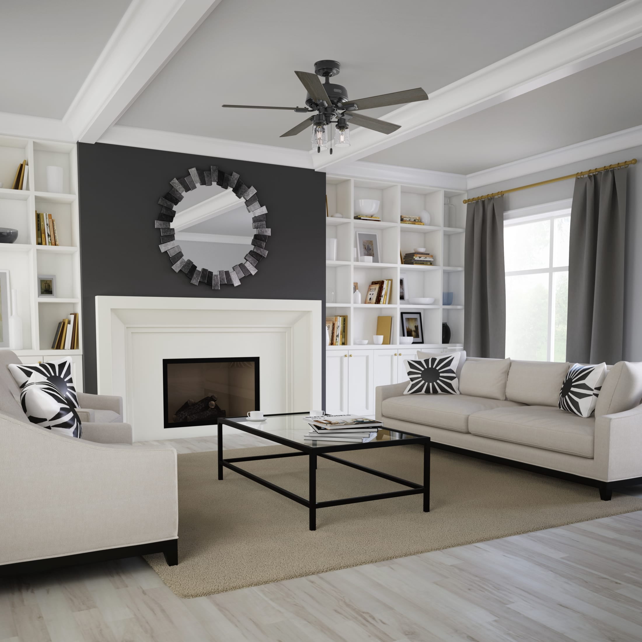 Hunter 52 inch Indoor Ceiling Fan with LED Lights - Black Ceiling Fan with Pull Chain, For Bedroom, Living Room, or Kitchen, Standard Mount, No Remote, 5 Blades - Hartland 51745, Matte Black