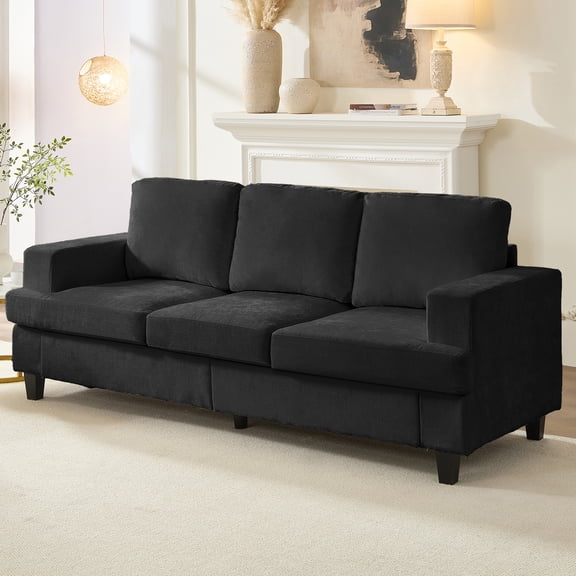 Puremind 82"W Sectional Sofa, 3 Seater Sectional Couch for Living Room, Chenille Upholstered Small Space Sofa for Apartment/Office/Home, Dark Gray