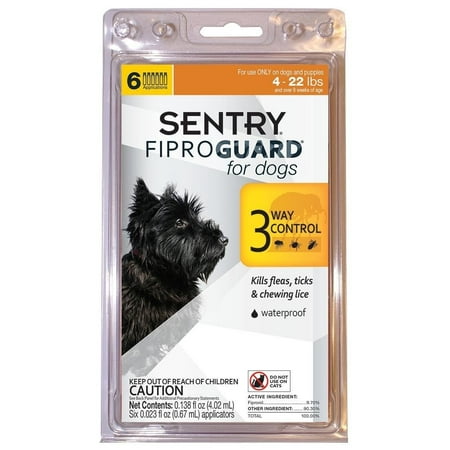Sentry FiproGuard Dog Flea & Tick Topical 4-22 Pound, 6 Monthly