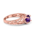 thumbnail image 2 of Natural Amethyst Rose Tone Silver Size-9 Art Deco Round Vintage Style Filigree Design Halo CZ Wedding Engagement Ring For Women 925 Sterling Silver Gifts For Her, 2 of 6