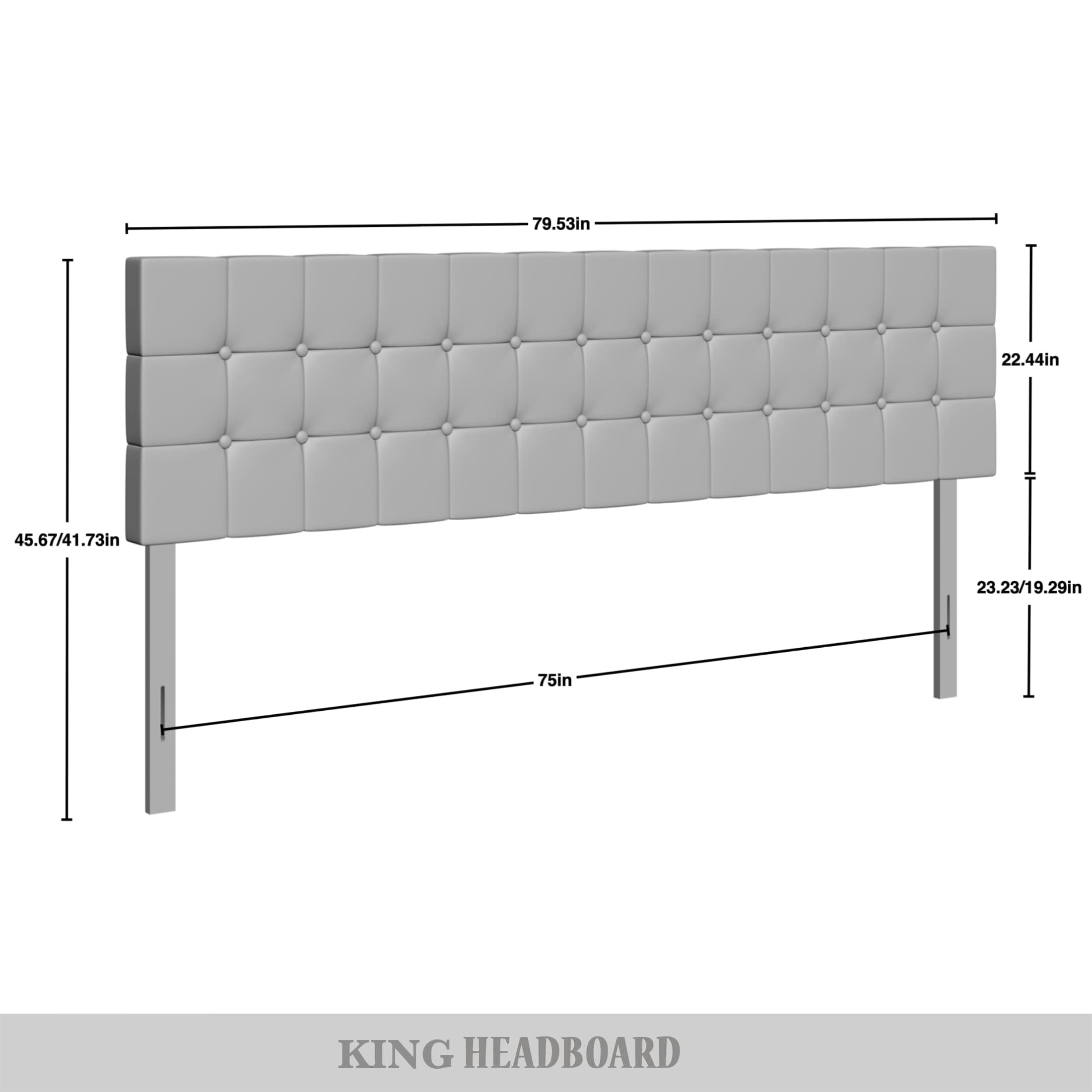 Castle Place Upholstered Button Tufted Linen Headboard, Warm Grey, King