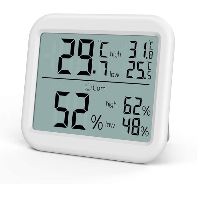 Termohigrómetro digital, termómetro LCD grande para interiores, medidor de temperatura y humedad con registros mínimos y máximos, interruptor ℃/℉, indicador de comodidad, ideal para