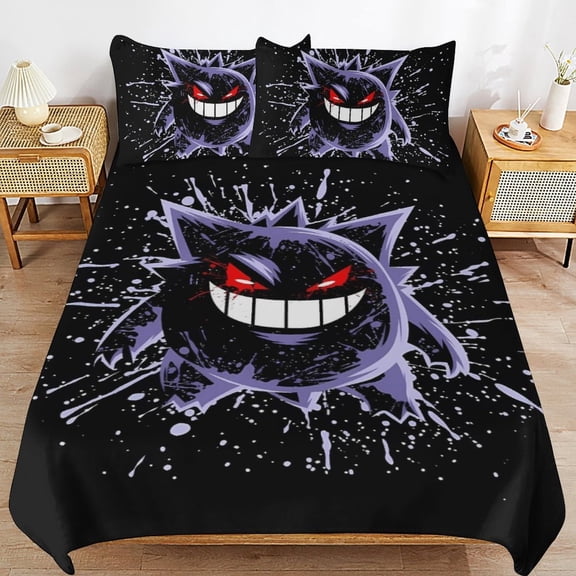 3 Piece Comfortable Bedding Set Gengar Duvet Cover Twin Bed with 2 Pillowcase 86"x70"