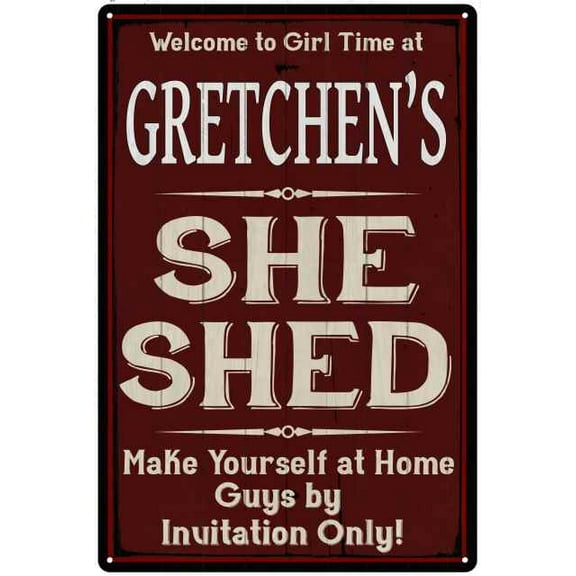GRETCHEN'S She Shed Red Sign Lady Cave 8 x 12 High Gloss Metal 208120088447
