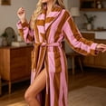 thumbnail image 5 of Women's Striped Plush Fleece Bathrobe - Thick Long Length Shawl Collar Robe with Belt and Pockets, Absorbent Cozy Lounge Wear for Winter, 5 of 6