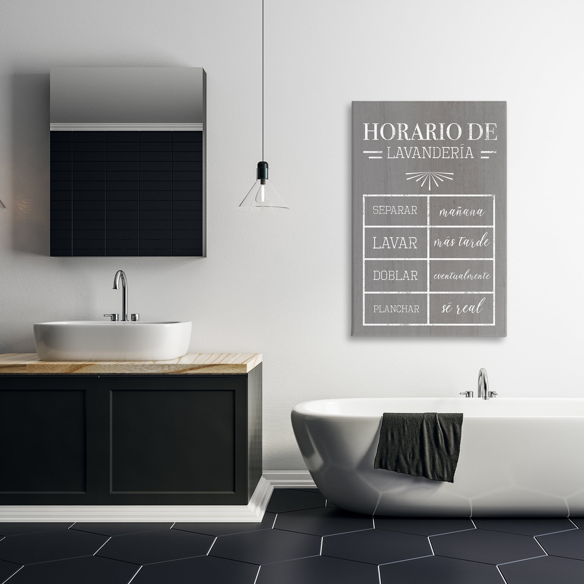 Stupell Industries Horario de Lavandería Bath & Laundry Painting Wrapped Canvas Art Print Wall Art, 24 x 36