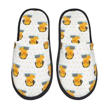 Balery Cute Duck With Headphone Slient Indoor Furry Fleece Comfort House Shoes Soft Non-Slip Home Shoes Cotton slippers House Slippers-- Large