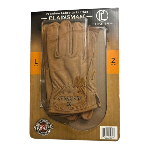Plainsman Men's Premium Cabretta Leather All Purpose Heavy Duty Gloves (Brown, L)