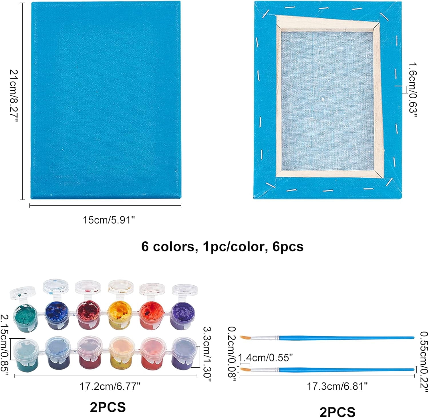 Painting & Drawing Supplie Sets Including Cotton Stretched Blank Canvas with Wooden Frame Plastic Paint Pots Strips & Brushes Pens Mixed Color 21x15x1.6cm 6 colors 1pc/color 6pcs