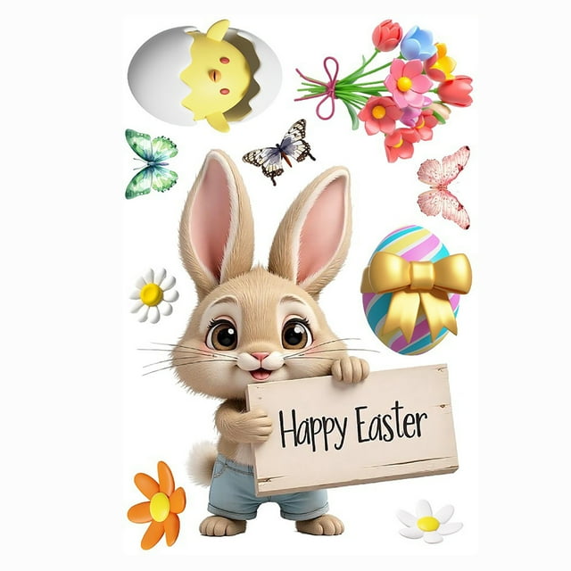 Easter Stickers For Window Door Stickers Easter Decorations Bunny Stickers With Eggs Decals For Easter Easter Window Clings Decorations For Home Office Classroo