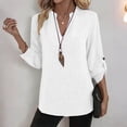 thumbnail image 5 of Linen Shirts for Women Summer Tops - Roll Up 3/4 Sleeve Notched V Neck Dressy Casual Blouses Trendy Fashion Clothing White 2XL, 5 of 7