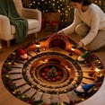 thumbnail image 3 of BZPIZ 24“ Christmas Round Rug, 3D Optical Illusion Train Tunnel Prank Rug, Christmas Train Holiday Floor Mat for Living Room Bedroom Entryway, 3 of 7
