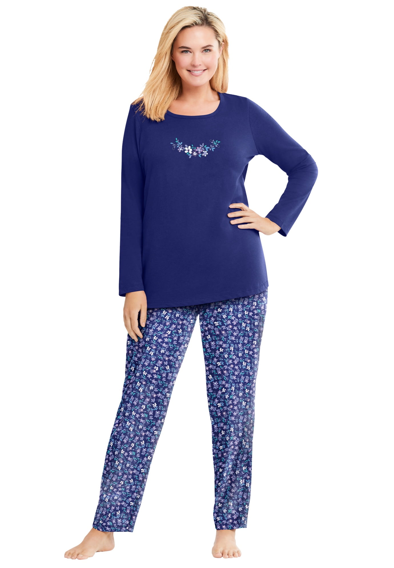 Dreams & Co. Women's Plus Size Petite Long Sleeve Knit Pj Set Pajamas