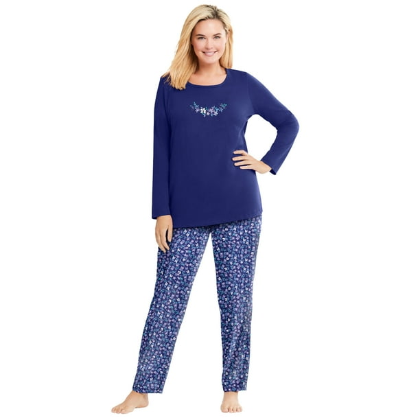 Dreams & Co. Women's Plus Size Petite Long Sleeve Knit Pj Set Pajamas ...