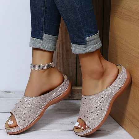 

XIAQUJ Women s Sandals Shoes Wedges Flip Flops Fashion Buckle Strap Sandals Summer Shoes for Women Sandals for Women Pink 8(39)