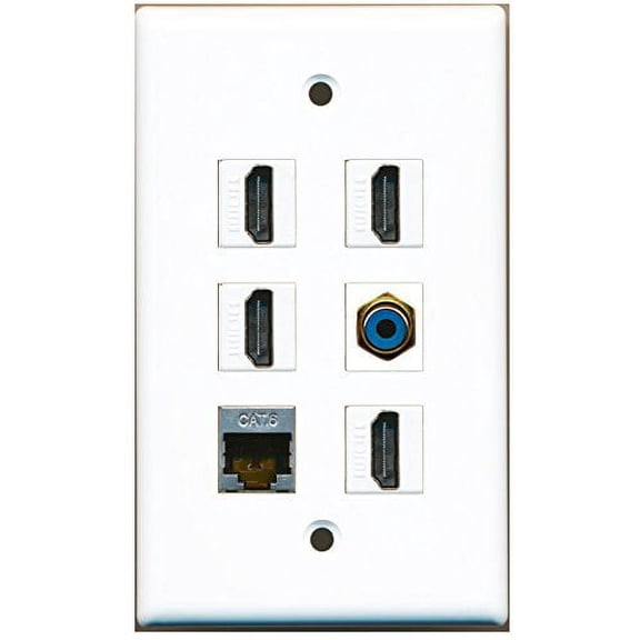 RiteAV - 4 HDMI 1 Port RCA Blue 1 Port Shielded Cat6 Ethernet Wall Plate