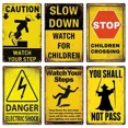 thumbnail image 4 of Letrero de hojalata vintage con aviso de precaución, placa de metal, advertencia para niños, video retro, placa para cueva de hombre, garaje, puerta de peligro, decoración de pared, 4 of 5